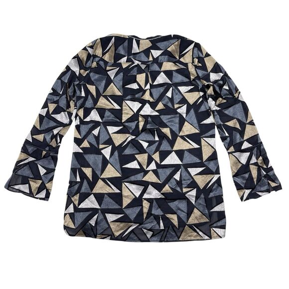Lafayette 148 Desra Burnout Blouse Shirt Medium‎ Cutout Metallic Long Old Money - Picture 2 of 10